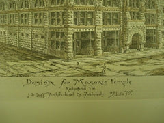 Masonic Temple in Richmond VA, 1890. J. B. Legg. Original Plan