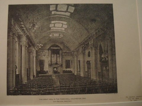 Great Hall: Town-Hall in Colchester, England, 1904. John Belcher. Lithograph