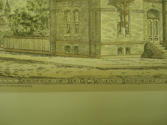Residence of Mr. G. C. Wilkins in Baltimore MD. 1877. J. Appleton Wilson. Original Plan