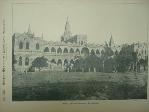New Convent Building in Bangalore, India, 1893. Unknown Archt. Photograph