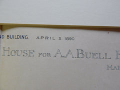 House, A.A. Buell, Burlington, VT, Marling & Burdett, 1890, Original Plan
