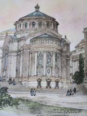 St. Pauls, Columbia Univ, NY, 1905. Howells/Stokes, Original Plan Hand Colored
