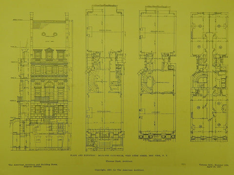 Elevation of the Delta-Phi Club-House in New York NY, 1907. Thomas Nash