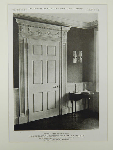 Living Room Door, House of Dr. Lynn L. Fulkerson, Riverdale, NY, 1922, Lithograph. Dwight James Baum.