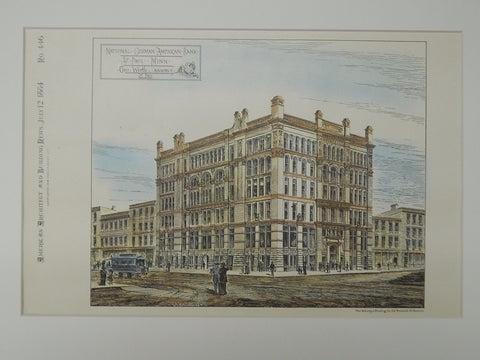 National German American Bank, St. Paul, MN, 1884, Original Plan. George Wirth.