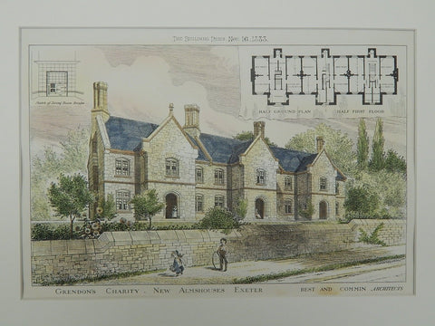Almshouse for Gendon's Charity, Exeter, England, 1883. Best & Commin. Original