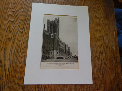 Perspective, Library Building, Teachers' College, Columbia University, New York, NY, 1924, Lithograph. Allen & Collens.