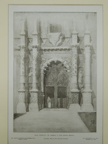 Main Doorway of El Carmen in S. Luis Potosi, Mexico, 1900. Original