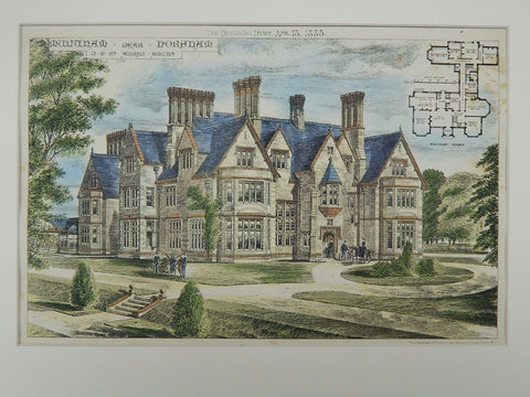 Muntham House near Horsham, West Sussex, England, 1883, Original Plan.  J. P. St. Aubyn.