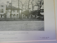 Rear View: House of E.J. Bliss, Nr Chestnut Hill Reservoir, MA,1905, Lithograph. Clough & Wardner.