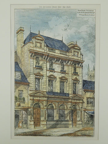 New Bank for Northamptonshire Banking, Stamford, England, 1881. W. Talbot Brown.