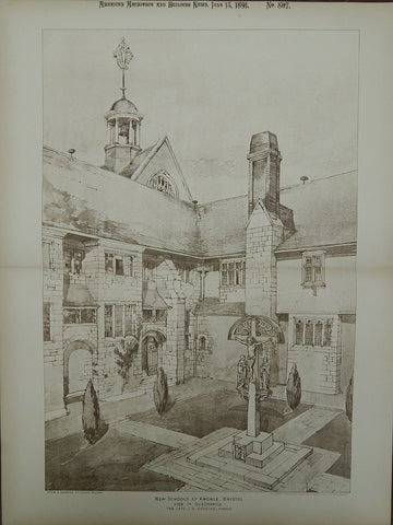 Quadrangle at the New Schools in Knowle, Bristol, England, 1891. J. D. Sedding