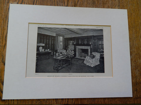 House of Allan S.Lehman, Library, Tarrytown on Hudson, NY, 1919, Lithograph. John Russell Pope.