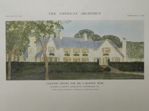 Country House for Mr. J. Hanson Rose, Pittsburgh, PA, 1916, Original Plan. Janssen & Abbott.