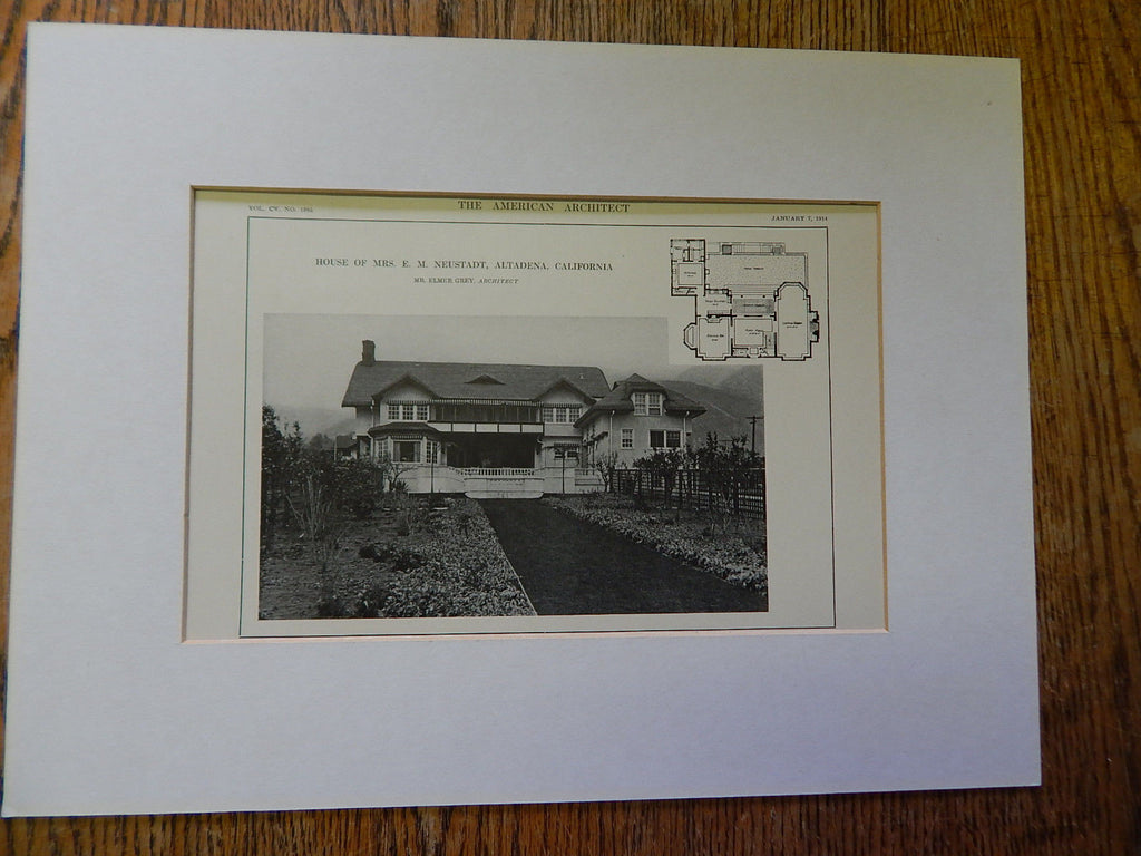 House of Mrs. EM Neustadt, Altadena, CA, Lithograph,1914. Elmer Grey.