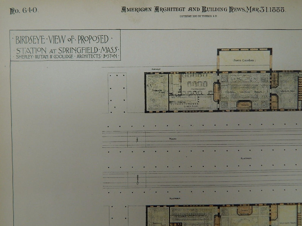 Springfield Structure Plan Birdseye View of Proposed Station, Springfield, MA, 1888, Original Plan ...