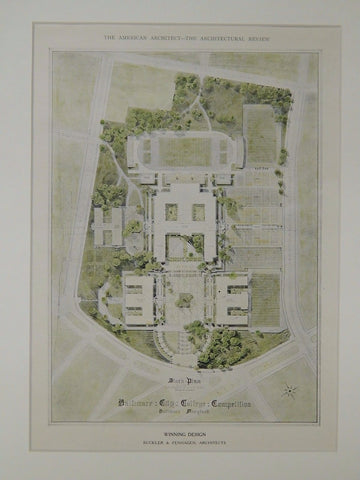 Winning Design, Baltimore City College Competition, Baltimore, MD, 1924, Original Plan. Buckler & Fenhagen.