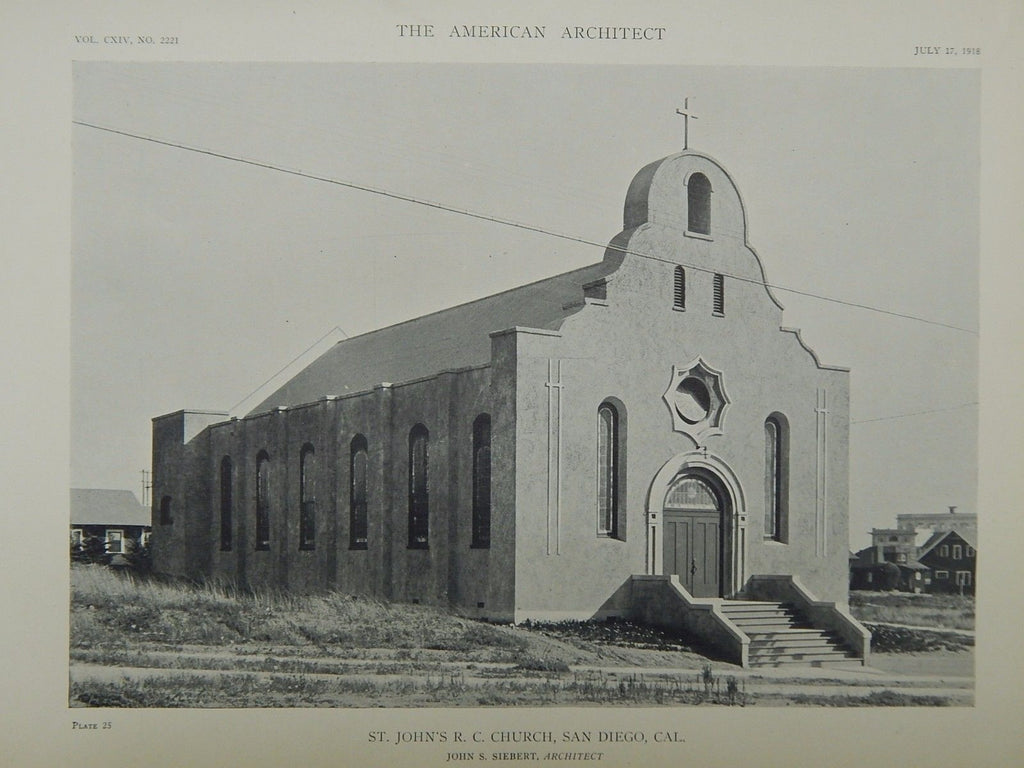 St. John's Roman Catholic Church, San Diego, CA, 1918, Lithograph. John S. Siebert.