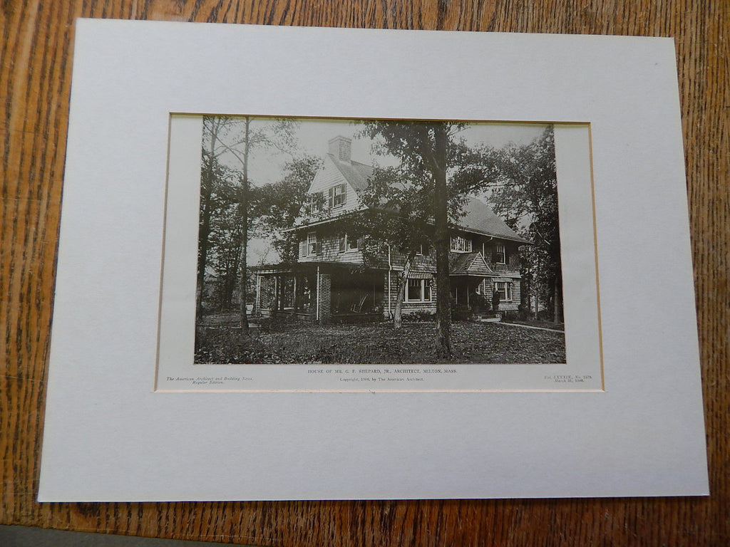 House of Mr. G.F. Shepard,JR.,Architect, Milton, MA,1906,Lithograph.