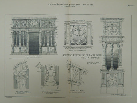 Screens in L'Eglise de la Trinite, Fecamp, France, 1899, Original Plan.