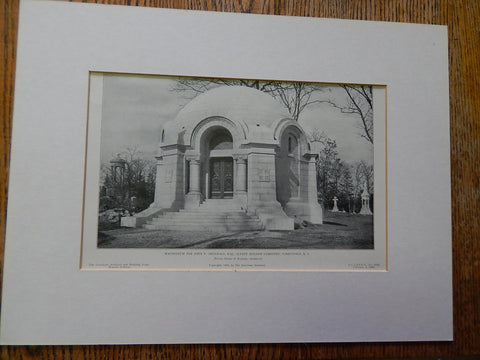 Mausoleum for John D. Archibold,ESQ, Exterior, Tarrytown, NY, 1906, Lithograph. Morris, Butler & Rodman.