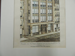 Building for Mr. Martin Ryerson, Randolph St., Chicago, IL,1885. Original Plan.Edler & Sullivan
