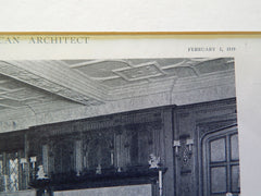 House of Allan S.Lehman, Library, Tarrytown on Hudson, NY, 1919, Lithograph. John Russell Pope.