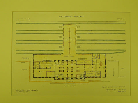 Baltimore Union Station, Floor Plan, Baltimore, MD, 1910, Original Plan. Kenneth M. Murchison.