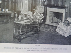 House of Allan S.Lehman, Library, Tarrytown on Hudson, NY, 1919, Lithograph. John Russell Pope.