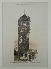 Tower of Brattle Square Church, Boston, MA, 1878, Original Plan. H.H. Richardson.