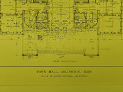 First Floor, Town Hall, Arlington, MA, 1914, Original Plan. R. Clipston Sturgis