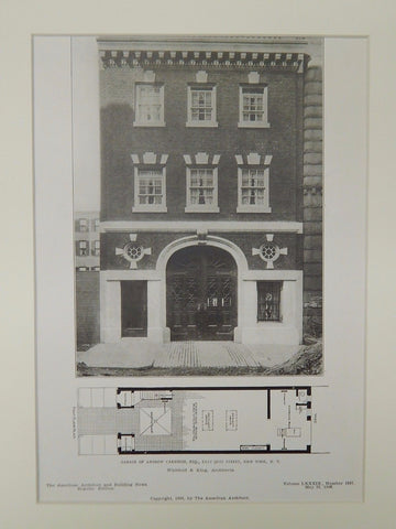 Garage of Andrew Carnegie, Esq., East 91st St., New York, NY, 1906, Lithograph. Whitfield & King.