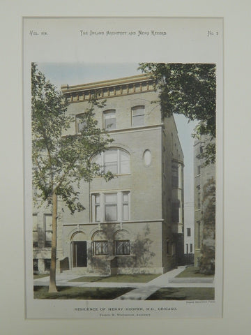 Residence of Henry Hooper, M.D., Chicago, IL, 1891, Colored Photograph. Francis M. Whitehouse.