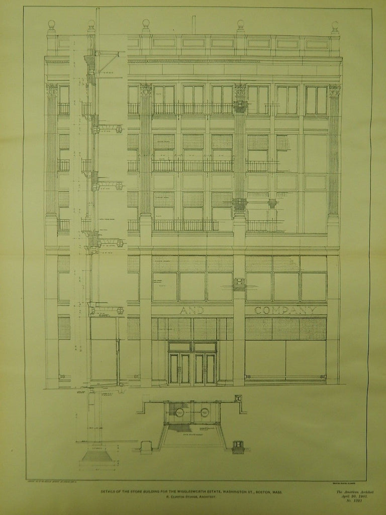 Store Building Details, Wigglesworth Estate, Boston, MA, 1901, Original Plan. R. Clipston Sturgis.