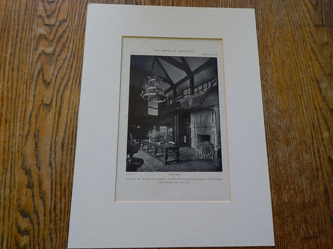 House of Allan S.Lehman, Great Hall, Tarrytown on Hudson, NY, 1919, Lithograph. John Russell Pope.