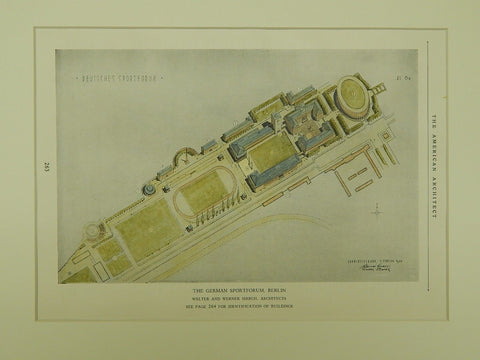 Bird's-Eye View, German Sportforum, Berlin, Germany, 1927, Original Plan. Walter & Werner Walsh.