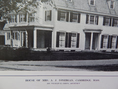 House of Mrs.A.J. Lonergan, Exterior, Cambridge,MA, Lithograph,1914. Charles R. Greco.