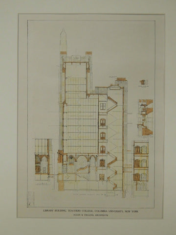 Library, Teacher's College, Columbia University, New York, NY, 1924, Orig. Plan. Allen & Collens.