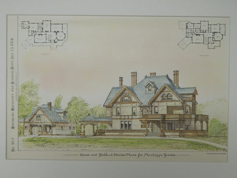 House and Stable for Mrs. Lizzie Brooks, Newton, MA, 1884, Original Plan. Samuel F. Thayer.