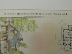House and Stable for Mrs. Lizzie Brooks, Newton, MA, 1884, Original Plan. Samuel F. Thayer.