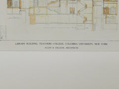 Library, Teacher's College, Columbia University, New York, NY, 1924, Orig. Plan. Allen & Collens.