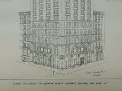 Competitive Design, American Surety Company's Building, New York, NY, 1894, Original Plan.  George Martin Huss.