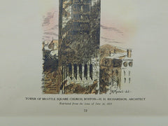 Tower of Brattle Square Church, Boston, MA, 1878, Original Plan. H.H. Richardson.