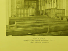 Detail of Chancel, Presbyterian Church, Glens Falls, NY, 1929, Lithograph. Cram & Ferguson.