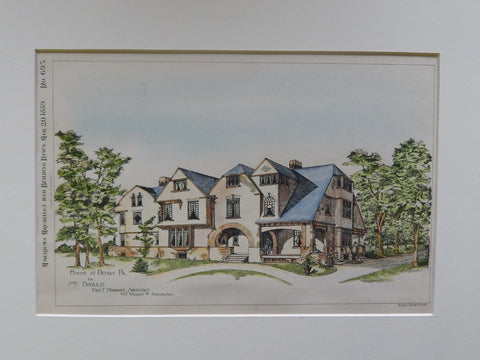 House for Mr. Baker, Devon, PA, 1889. Original Plan. Geo. T. Pearson.