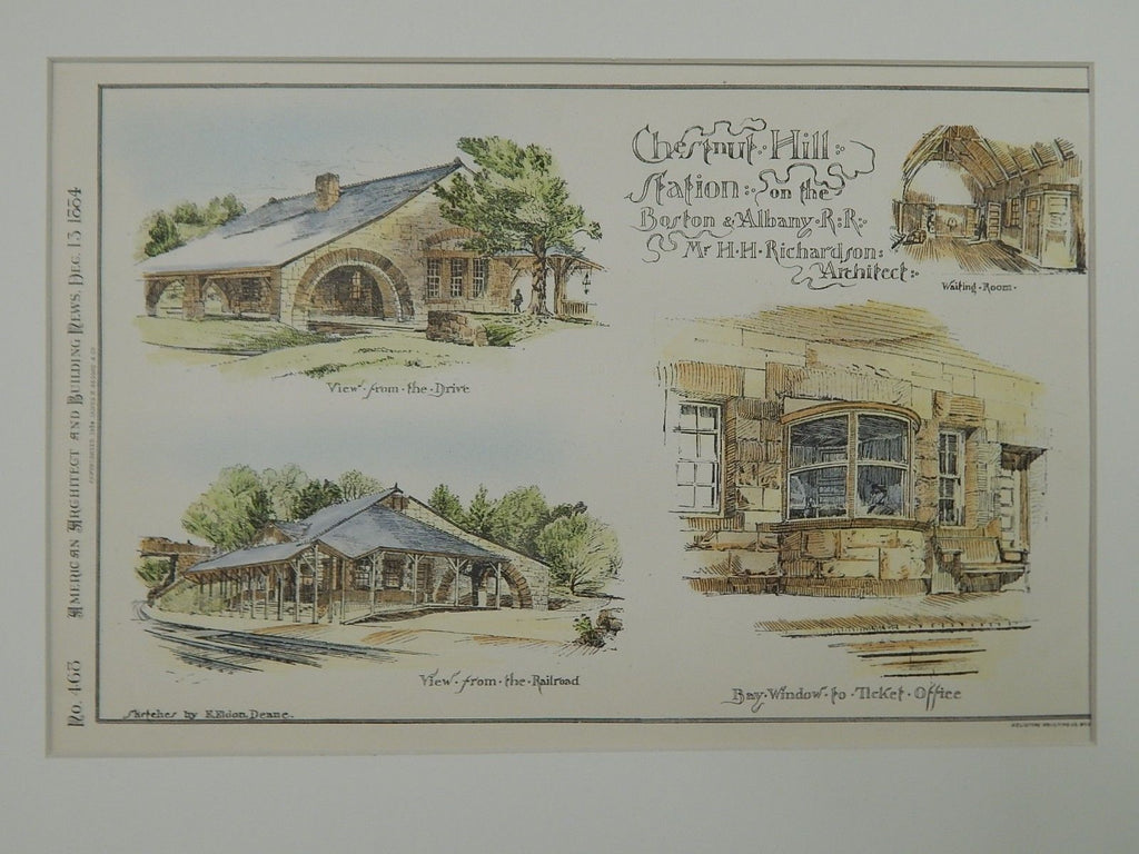 Chestnut Hill Station, Boston & Albany RR, Chestnut Hill, MA, 1884. Orig Plan.