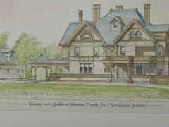 House and Stable for Mrs. Lizzie Brooks, Newton, MA, 1884, Original Plan. Samuel F. Thayer.