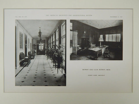 Interior Views, Detroit Golf Club, Detroit, MI, 1921, Lithograph. Albert Kahn.