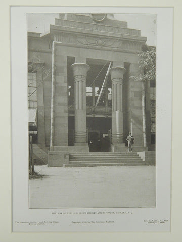 Portico, Old Essex County Court-House, Newark, NJ, 1915, Lithograph.