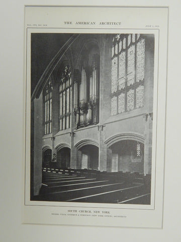 Organ, South Church, New York, 1914. Lithograph. Cram, Goodhue, & Ferguson.